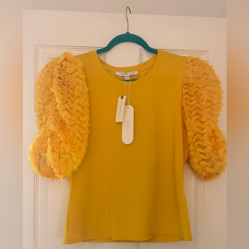 NWT Anthropologie Yellow Ruffle Sleeve Blouse